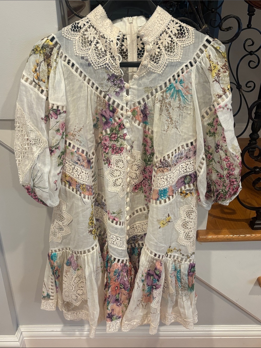 Zimmermann Ivory Floral Lace Mini Dress